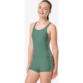 Dámské plavky DECATHLON Dívčí jednodílné nohavičkové plavky Vega 14 LET VÍCEBAREVNÁ|ZELENÁ