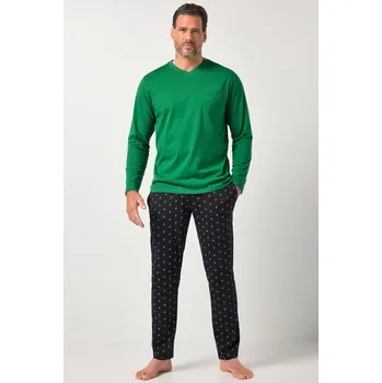 Pánské pyžamo JP1880, Plus size Pyžamo JP1880, kolekce domácího oblečení, dvojdílné, tričké s dlouhými rukávy, vzorované dlouhé kalhoty, do 8XL pro plnoštíhlé nadměrná velikost, 844049452-1460, zelený, XXL, Plus size oblečení, Oblečení pro vysoké muže, Nadměrné velikos