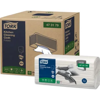 Utěrka TORK 473179 – Tork skládaná kuchyňská utěrka na čištění W4, netkaná text., bílé, 4x 75 útr - Karton
