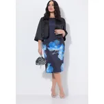 Ulla Popken, Plus size Scuba midi šaty, květy, lodičkový výstřih, bez rukávů pro plnoštíhlé nadměrná velikost, 847875130-1012, modrý, 52, Nadměrné velikosti, Plus size oblečení, Oblečení pro boubelky, Oblečení pro baculky, Oblečení pro plnoštíhlé, Oblečen