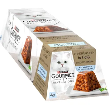 Volný čas 4ks-4x57g Gourmet Revelations Fine Cuts bílé ryby vlhké krmivo pro kočky