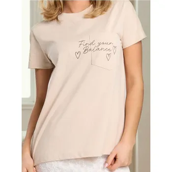 Dámské tričko Sinsay - Bavlněné tričko s výšivkou - béžová - 511EU-08X - 511EU-08X-L