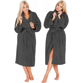 Dámský župan Tmavě šedý dámský teplý župan s páskem S/M