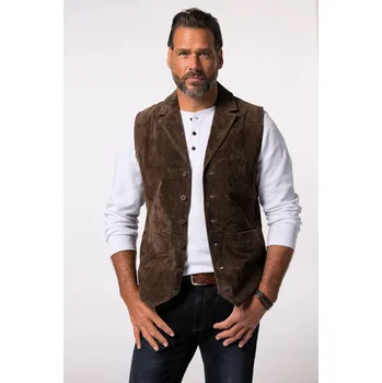 Pánská vesta JP1880, Plus size Vesta, kůže, měkký semiš, klopy pro plnoštíhlé nadměrná velikost, 827437110-1453, hnědý, 4XL, Plus size oblečení, Oblečení pro vysoké muže, Nadměrné velikosti, Oblečení pro plnoštíhlé.