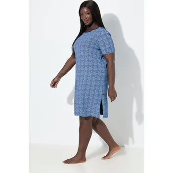 Dámská noční košile Ulla Popken, Plus size noční košile, vzor, kulatý výstřih, polo rukávy pro plnoštíhlé nadměrná velikost, 845117139-1130, modrý, 50/52, Nadměrné velikosti, Plus size oblečení, Oblečení pro boubelky, Oblečení pro baculky, Oblečení pro plnoštíhlé, Oblečení p