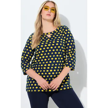 Dámské tričko Ulla Popken, Plus size Tričko, puntíky, Classic, kulatý výstřih, 3/4 rukávy pro plnoštíhlé nadměrná velikost, 835826618-1131, žlutý, 54/56, Nadměrné velikosti, Plus size oblečení, Oblečení pro boubelky, Oblečení pro baculky, Oblečení pro plnoštíhlé, Obleč