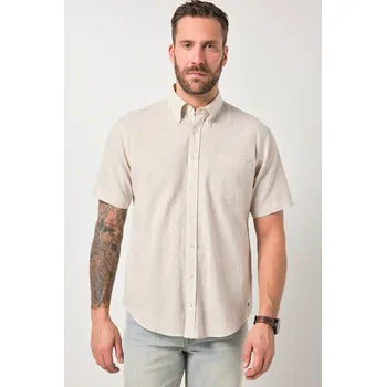 Pánská košile JP1880, Plus size Lněná košile, krátké rukávy, límec s knoflíky, Modern střih pro plnoštíhlé nadměrná velikost, 782692310-1457, hnědý, L, Plus size oblečení, Oblečení pro vysoké muže, Nadměrné velikosti, Oblečení pro plnoštíhlé.