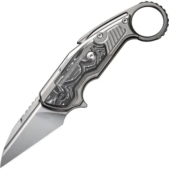 kapesní nůž We Knife Yardbird Leštěná korálkově pískovaná titanová rukojeť s vložkou z uhlíkových vláken s hliní