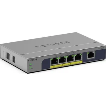 Switch NETGEAR GS105P Nespravované Gigabit Ethernet (10/100/1000) Podpora napájení po Ethernetu (PoE) Stolní/nástěnná montáž Šedá
