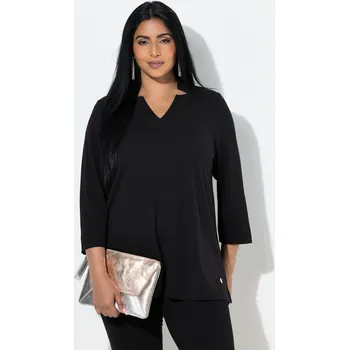 Dámské tričko Ulla Popken, Plus size Tričko, A střih, lopatkový límec, výstřih do V, 3/4 rukávy pro plnoštíhlé nadměrná velikost, 823426100-1131, černý, 54/56, Nadměrné velikosti, Plus size oblečení, Oblečení pro boubelky, Oblečení pro baculky, Oblečení pro plnoštíhlé,