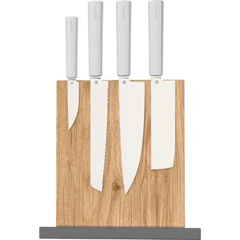 Kuchyňský nůž Sada nožů Butterfork + stojan na nože z dubu (s magnetem) světle šedá, AR-RPM9, dubová rukojeť