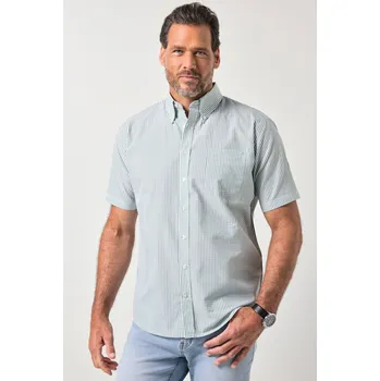 Pánská košile JP1880, Plus size Pruhovaná košile JP1880, krátké rukávy, límeček s knoflíky, seersucker, Modern střih, do 8XL pro plnoštíhlé nadměrná velikost, 845091439-1457, tyrkysový, L, Plus size oblečení, Oblečení pro vysoké muže, Nadměrné velikosti, Oblečení pro p