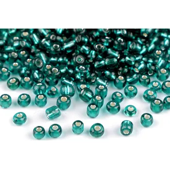 Dětské navlékací korálky Rokajl 6/0 - 4 mm s průtahem, velké, 51A zelenomodrá tm.