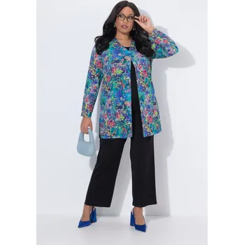 Dámské tričko Ulla Popken, Plus size Žerzejová bunda, A střih, výstřih do V, dlouhé rukávy pro plnoštíhlé nadměrná velikost, 847675746-1131, modrý, 54/56, Nadměrné velikosti, Plus size oblečení, Oblečení pro boubelky, Oblečení pro baculky, Oblečení pro plnoštíhlé, Oble