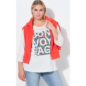 Dámské tričko Ulla Popken, Plus size Tričko, Bon Voyage, Classic střih, kulatý výstřih, 3/4 rukávy pro plnoštíhlé nadměrná velikost, 845739200-1131, bílý, 54/56, Nadměrné velikosti, Plus size oblečení, Oblečení pro boubelky, Oblečení pro baculky, Oblečení pro plnoštíhl