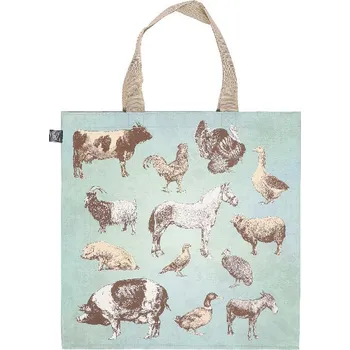 Nákupní taška Taška nákupní FARM, s farmářskými zvířaty, tyrkys, 40x15x41cm|Esschert Design