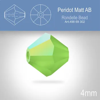 Dětské zboží PRECIOSA Bicone MC BEAD (sluníčko) velikost 4mm. Barva PERIDOT Aurore Boreale Matt. Balení 30ks .