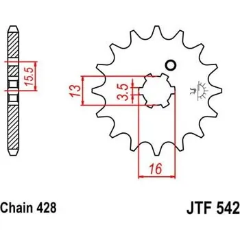 Řetězová sada pro motocykl Řetězové kolečko JT JTF 542-14 14 zubů, 428 YAMAHA DT 80 MXS 1984-1984