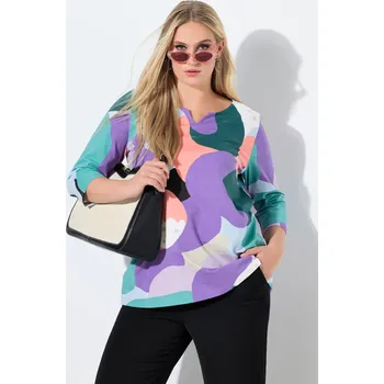 Dámské tričko Ulla Popken, Plus size Tričko, A střih, tunikový výstřih, 3/4 rukávy pro plnoštíhlé nadměrná velikost, 846304830-1130, nachový, 50/52, Nadměrné velikosti, Plus size oblečení, Oblečení pro boubelky, Oblečení pro baculky, Oblečení pro plnoštíhlé, Oblečení p