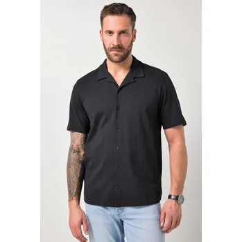Pánská košile JP1880, Plus size Žerzejová košile JP1880, krátké rukávy, Cuba límeček, Cuba střih, do 8XL pro plnoštíhlé nadměrná velikost, 847330100-1457, černý, L, Plus size oblečení, Oblečení pro vysoké muže, Nadměrné velikosti, Oblečení pro plnoštíhlé.