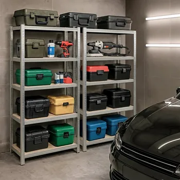 regál Set kovových regálů do domácnosti 90 cm QARIAN - stříbrný