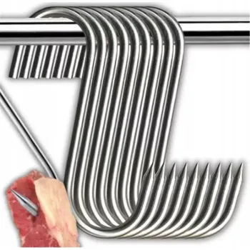 Příslušenství pro gril Sada 10 kusů nerezových háčků XJ5713 (Nerezové háčky na uzení XJ5713 – sada 10 ks, 15 cm, nosnost 15 kg)