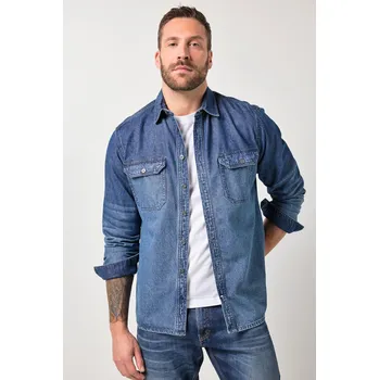 Pánská košile JP1880, Plus size Džínová košile JP1880, dlouhé rukávy, Kent límeček, Modern střih, do 8XL pro plnoštíhlé nadměrná velikost, 846716902-1907, modrý, 8XL, Plus size oblečení, Oblečení pro vysoké muže, Nadměrné velikosti, Oblečení pro plnoštíhlé.