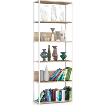 regál Kovový policový regál 70 cm TOMIRAN - bílý / dub sonoma