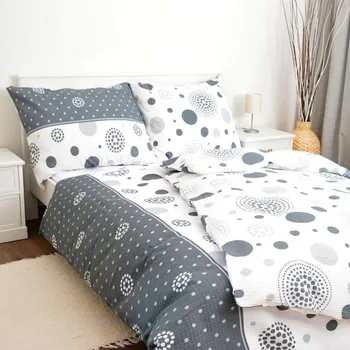 Povlečení Bavlněné povlečení Puntíky šedo-bílé Zapínání: knoflík, Velikost polštáře: 70x90, Velikost přikrývky: 140x200