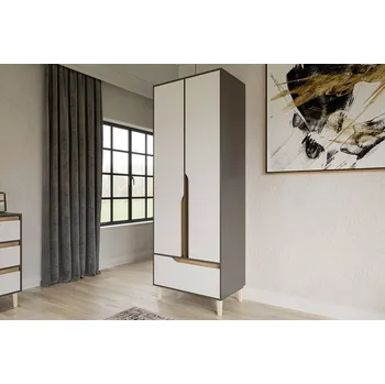 Šatní skříň WOOD šatní skříň NO2, antracit/bílá/dub Craft zlatý