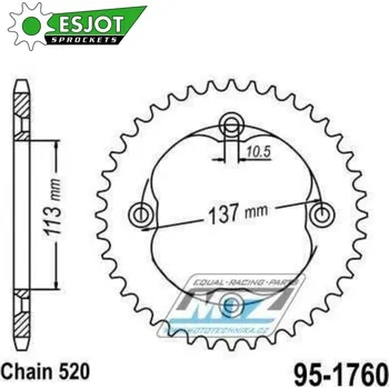 Řetězová sada pro motocykl Rozeta ocelová (převodník) 1760-36zubů ESJOT 50-32123-36 - Suzuki LT-R450 Quadracer / 06-11 + LTR450 Quadracer + LTZ400 Quadsport / 09-12 95-1760-36-ES