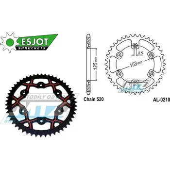 Řetězová sada pro motocykl Rozeta řetězová Dural 0210-48zubů ESJOT 53-32045-48 - barva červeno-černá - Honda CR125+CR250+CR500 + CRF250R+CRF250X+CRF450R+CRF450X+CRF450RX+CRF450L + CRM250+CRF150F + CRF230F / 03-21 + XR250S+XL250 () AL-0210-48-XR