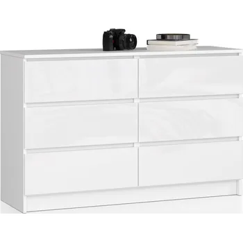 Komoda Široká komoda se šuplíky SAVRILA - bílá / bílá lesklá
