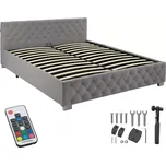 Tectake Čalouněná postel s LED lištami a úložným prostorem - tmavě šedá,180 x 200 cm