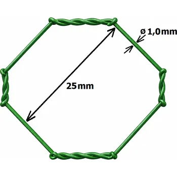 chovatelské pletivo Pletivo šestihranné chovatelské, oko 25 mm, drát 1,0 mm, výška 100 cm, 25 m, pozinkované+poplastované, zelené