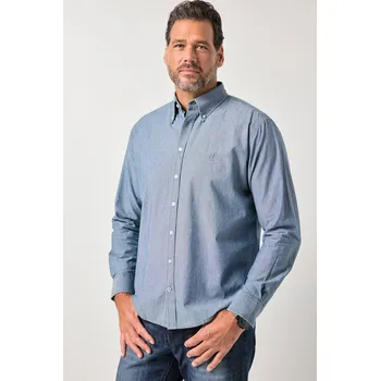 Pánská košile JP1880, Plus size Košile JP1880, džínový vzhled, dlouhé rukávy, límeček s knoflíky, Modern střih, do 8XL pro plnoštíhlé nadměrná velikost, 844454901-1452, modrý, 3XL, Plus size oblečení, Oblečení pro vysoké muže, Nadměrné velikosti, Oblečení pro plnoštíhl