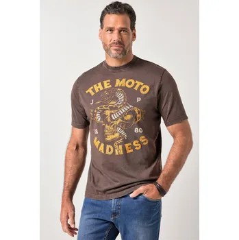 Pánské tričko JP1880, Plus size Tričko JP1880, krátké rukávy, vintage vzhled, potisk na hrudi, do 8XL pro plnoštíhlé nadměrná velikost, 844451110-1455, hnědý, 6XL, Plus size oblečení, Oblečení pro vysoké muže, Nadměrné velikosti, Oblečení pro plnoštíhlé.
