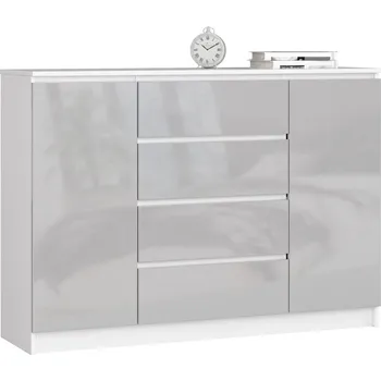 Komoda Velká kombinovaná komoda SAVRILA - bílá / světla šedá lesklá