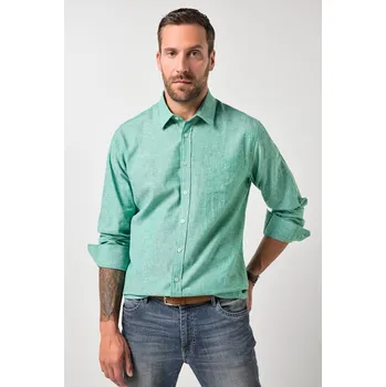 Pánská košile JP1880, Plus size Košile JP1880, lněná směs, dlouhé rukávy, Kent límeček, Modern střih, do 8XL pro plnoštíhlé nadměrná velikost, 834301455-1459, zelený, XL, Plus size oblečení, Oblečení pro vysoké muže, Nadměrné velikosti, Oblečení pro plnoštíhlé.