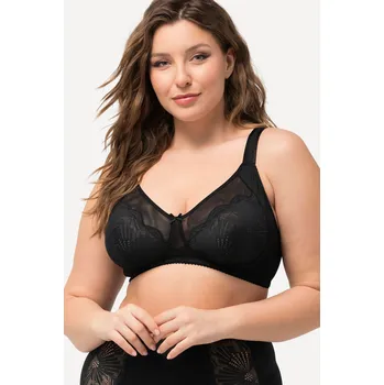 Podprsenka Ulla Popken, Plus size Podprsenka, bez kostic, síťovina, krajka, košíčky B-E pro plnoštíhlé nadměrná velikost, 825785100-1122, černý, 95F, Nadměrné velikosti, Plus size oblečení, Oblečení pro boubelky, Oblečení pro baculky, Oblečení pro plnoštíhlé, Obleče