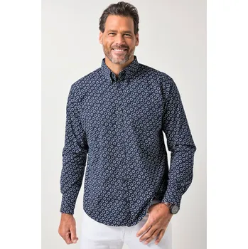 Pánská košile JP1880, Plus size Košile JP1880, dlouhé rukávy, límeček s knoflíky, květovaný vzor, Modern střih, do 8XL pro plnoštíhlé nadměrná velikost, 845073130-1459, modrý, XL, Plus size oblečení, Oblečení pro vysoké muže, Nadměrné velikosti, Oblečení pro plnoštíhlé