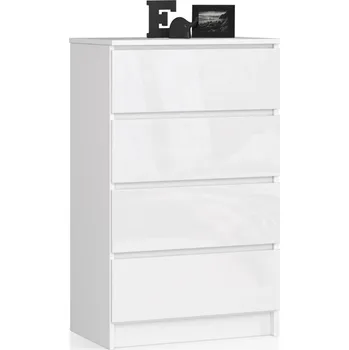 Komoda Úzká komoda se šuplíky SAVRILA - bílá / bílá lesklá