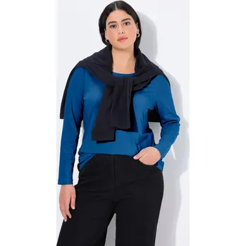 Dámské tričko Ulla Popken, Plus size Tričko, Slim, kulatý výstřih, dlouhé rukávy pro plnoštíhlé nadměrná velikost, 646801753-1133, modrý, 62/64, Nadměrné velikosti, Plus size oblečení, Oblečení pro boubelky, Oblečení pro baculky, Oblečení pro plnoštíhlé, Oblečení pro v