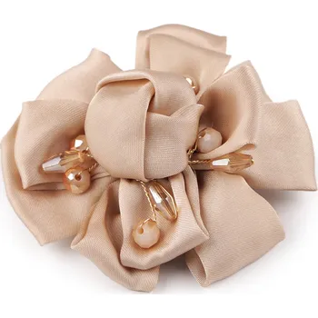 Náramek Brož saténový květ s broušenými kamínky Ø7 cm, malé, 5 béžová