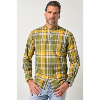 Pánská košile JP1880, Plus size Kostkovaná košile JP1880, lněná směs, dlouhé rukávy, stojáček, Modern střih, do 8XL pro plnoštíhlé nadměrná velikost, 845101426-1452, zelený, 3XL, Plus size oblečení, Oblečení pro vysoké muže, Nadměrné velikosti, Oblečení pro plnoštíhlé.
