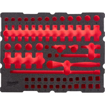 MILWAUKEE Prázdná pěnová vložka pro sadu 1/4" ráčny a nástrčných klíčů, PACKOUT™, 68ks