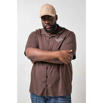 Pánská košile STHUGE, Plus size STHUGE žerzejová košile, krátké rukávy, Cuba límeček, hranatý střih, do 8XL pro plnoštíhlé nadměrná velikost, 847174110-1454, hnědý, 5XL, Plus size oblečení, Oblečení pro vysoké muže, Nadměrné velikosti, Oblečení pro plnoštíhlé.