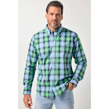 Pánská košile JP1880, Plus size Kostkovaná košile JP1880, dlouhé rukávy, límeček s knoflíky, Modern střih, do 8XL pro plnoštíhlé nadměrná velikost, 845078439-1459, tyrkysový, XL, Plus size oblečení, Oblečení pro vysoké muže, Nadměrné velikosti, Oblečení pro plnoštíhlé.