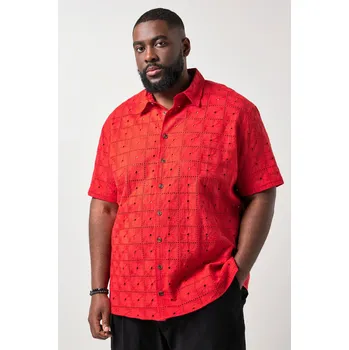Pánská košile STHUGE, Plus size Košile STHUGE, krátké rukávy, děrovaná výšivka, Kent límeček, Boxy střih, do 8XL pro plnoštíhlé nadměrná velikost, 847457535-1454, červený, 5XL, Plus size oblečení, Oblečení pro vysoké muže, Nadměrné velikosti, Oblečení pro plnoštíhlé.