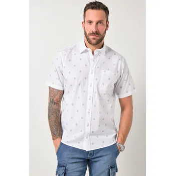 Pánská košile JP1880, Plus size Košile JP1880, krátké rukávy, plošný potisk, Kent límeček, Modern střih, do 8XL pro plnoštíhlé nadměrná velikost, 846020200-1459, bílý, XL, Plus size oblečení, Oblečení pro vysoké muže, Nadměrné velikosti, Oblečení pro plnoštíhlé.